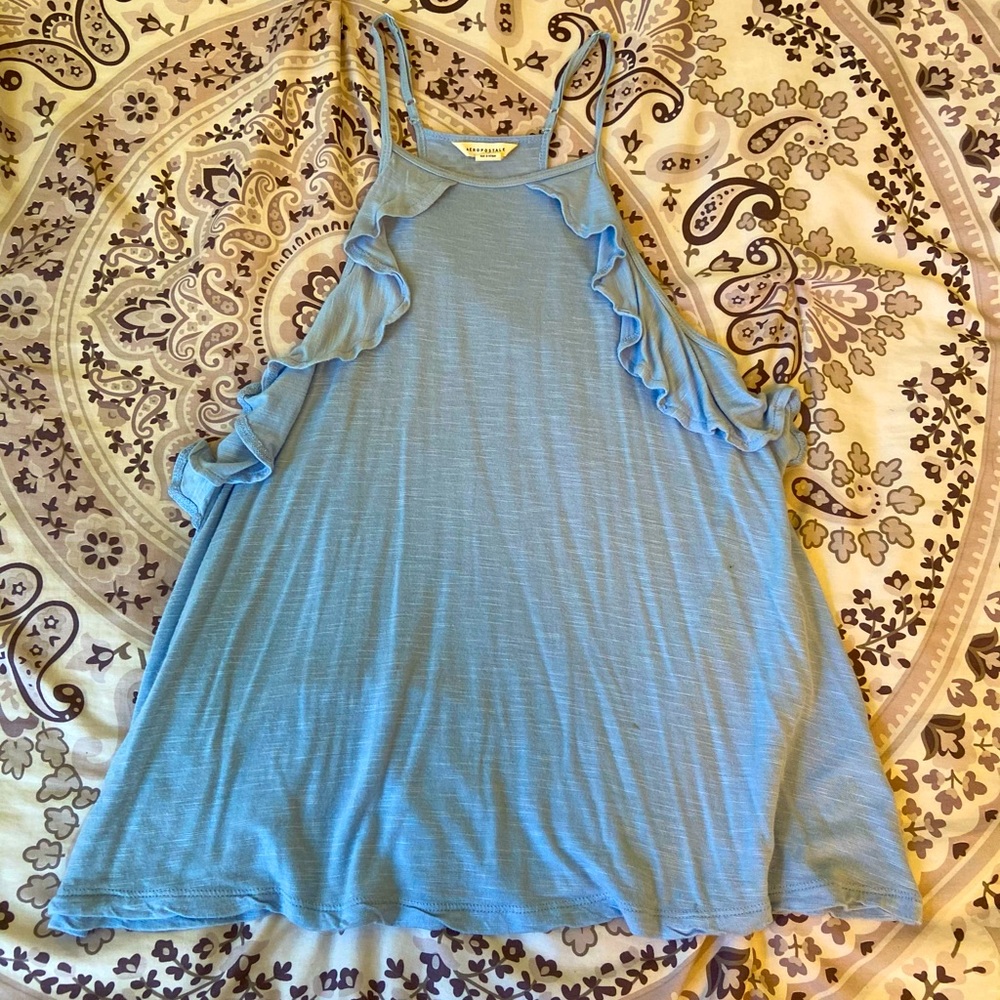 Blue Ruffle Tank Top